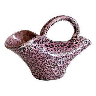 Studio Ceramic Art Vase in Pink, Black, and White with Crater Glaze from Clemens & Huhn, Tübingen, Germany, 1950s For Sale
