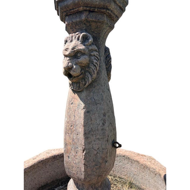 This octagonal fountain in Rosso Verona marble is handcrafted and unique. The octagonal basin is embellished with sculpted...