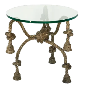 Late 19th Century Napoleon III Solid Brass Knotted Rope Occasional Table with Glass Top
