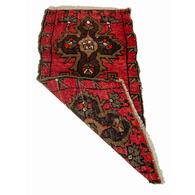 Mid-Century Modern Red & Brown Vintage Mini Rug For Sale - Image 3 of 4
