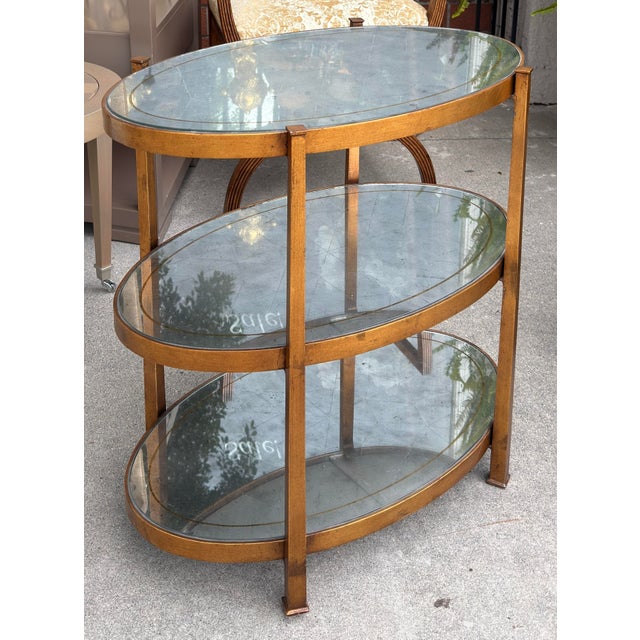 Modern Three Tier Mirrored Gilt Metal Side Table For Sale - Image 4 of 5