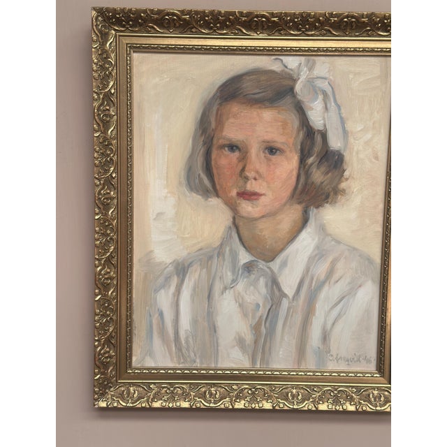 P. O. Linquist, Portrait of a Girl, 1946, Oil on Panel, Framed For Sale - Image 16 of 18