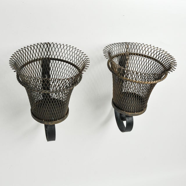 Antique French Wire Basket Wall Mount Cachepot Pair For Sale - Image 12 of 14