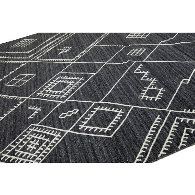 Apadana's Nantucket Collection Flatweave Kilim Designed Wool Rug in Dark Gray For Sale In New York - Image 6 of 10