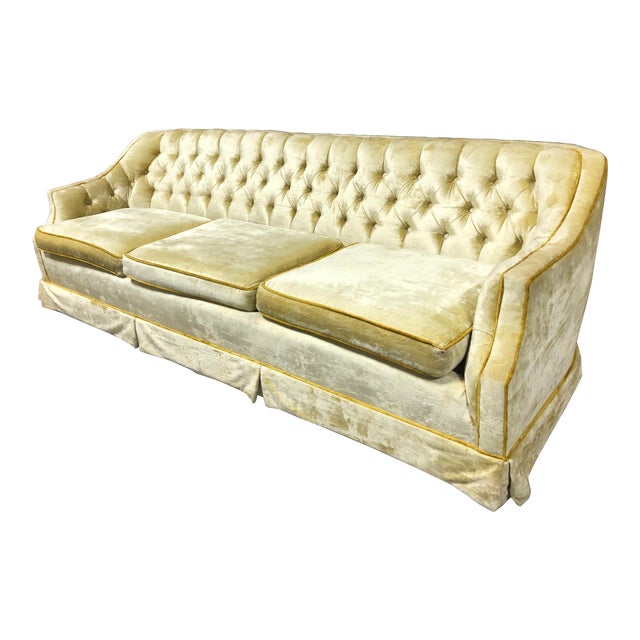 Hollywood Regency Gold Velvet Tufted Sofa Chairish