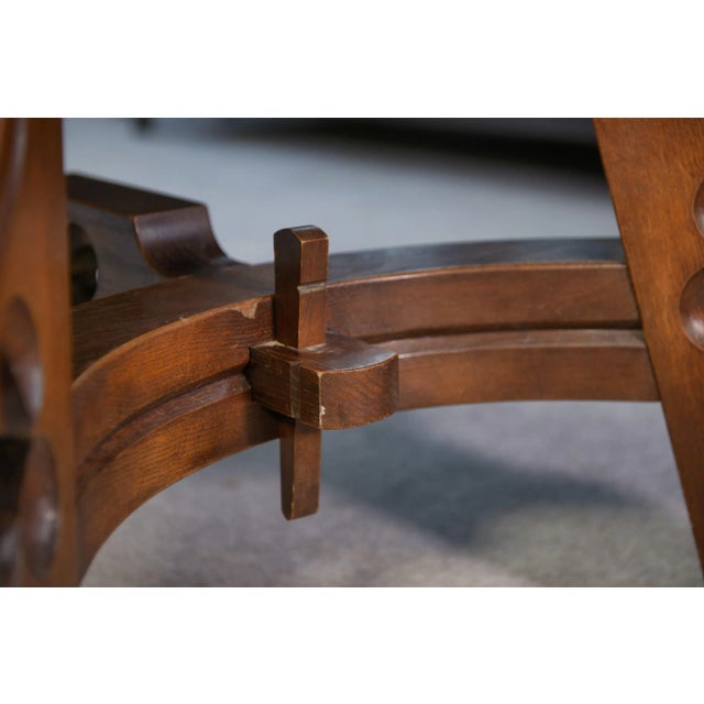 Joseph Savina Rustic Oak Table with Ceramic Inlays, 1950s For Sale - Image 4 of 16