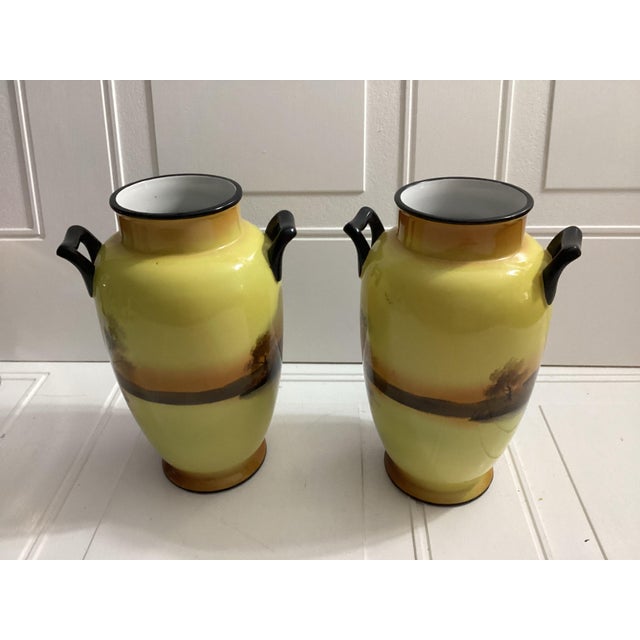 Antique Pair of 2 Hand Painted Noritake Matching Vases For Sale - Image 11 of 12