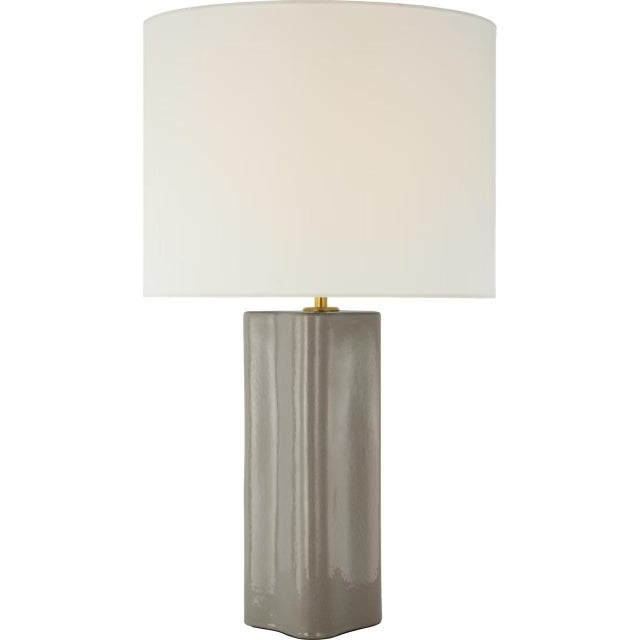 Modern AERIN by Visual Comfort Signature Mishca Large Table Lamp in Shellish Gray with Linen Shade For Sale - Image 3 of 3