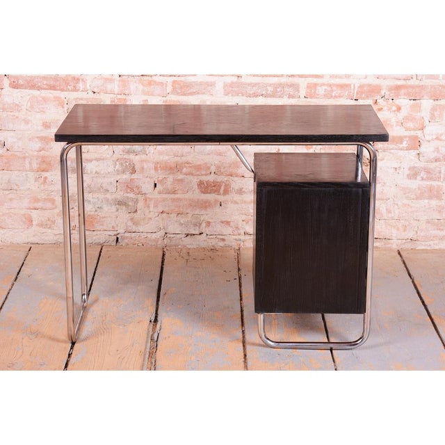 Bauhaus Writing Desk in Oak and Chromed Steel by Robert Slezák, Czech, 1930s For Sale - Image 14 of 16