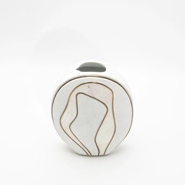 Shagreen Vase With Mother of Pearl and Brass Details by R&y Augousti For Sale In Los Angeles - Image 6 of 7