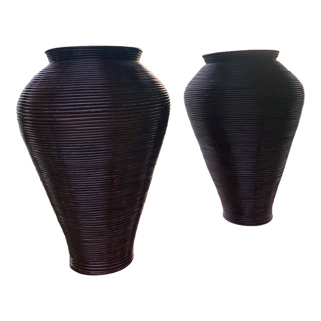 Late 20th Century Pencil Reed Floor Vases - a Pair For Sale