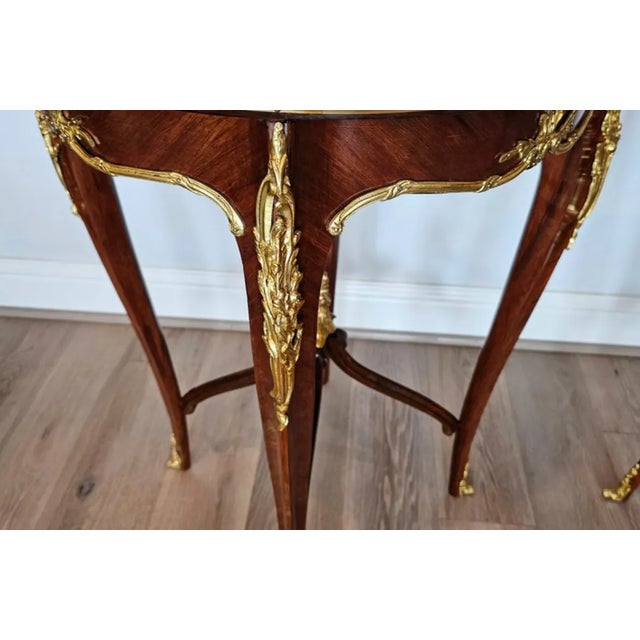 Brown Fine French Louis XV Style Kingwood Marble Top Side Tables After Francois Linke Léon Messagé - a Pair For Sale - Image 8 of 12