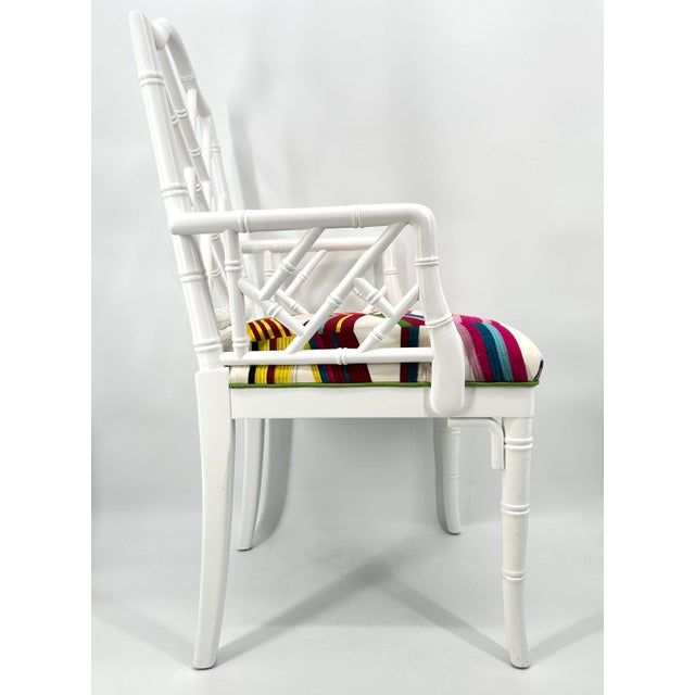 Faux Bamboo Chippendale Style White Pierre Frey Carriacou Chair Pair For Sale - Image 4 of 10