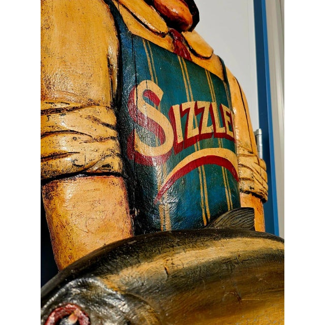 Figurative Vintage Sizzler Fishmonger Wooden SIgn For Sale - Image 3 of 11