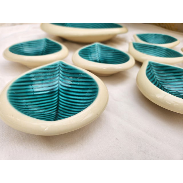 Ceramic Vintage French Verceram Leaf Plate with Small Dishes, 1950s, Set of 8 For Sale - Image 7 of 17