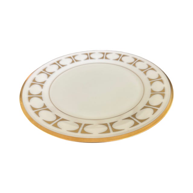 Elegant vintage Lenox Tempo salad plate featuring the pattern's distinctive geometric gold border against Lenox's classic...