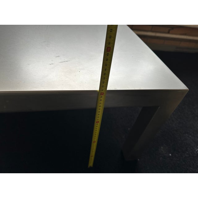 Contemporary Square Brushed Stainless Steel Coffee Table, France, 1970s For Sale - Image 3 of 10