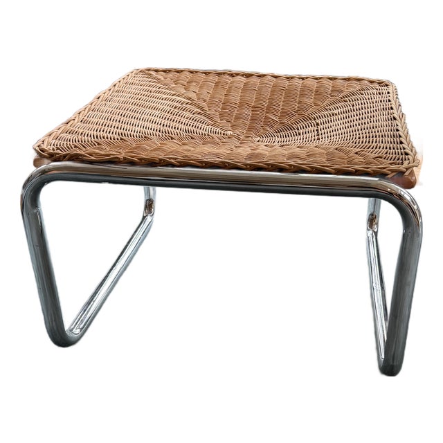 1960s Post Modern Wicker and Chrome Stool/Ottoman in the Style of Martine Bedin For Sale