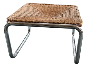 1960s Post Modern Wicker and Chrome Stool/Ottoman in the Style of Martine Bedin