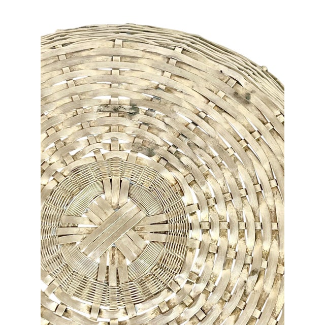Vintage French Provincial Woven Silver Plate Basket Tray With Handles Style After Christofle For Sale - Image 10 of 12