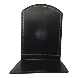 Antique Italian Dark Blue / Green Leather Hinged Gold Embossed Bookend, Large For Sale