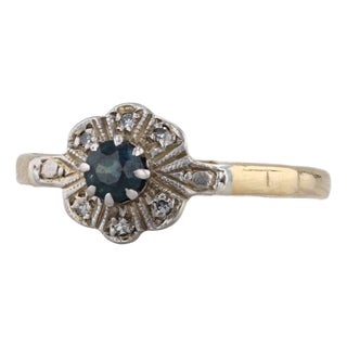Vintage Sapphire Diamond Ring 18k Yellow Gold Size 7 Engagement For Sale