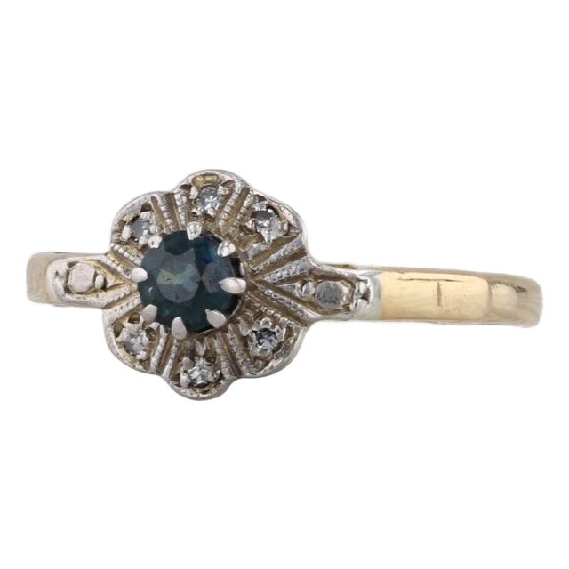 Vintage Sapphire Diamond Ring 18k Yellow Gold Size 7 Engagement For Sale