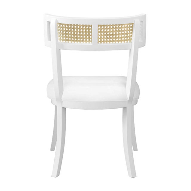 Worlds Away Matthew Izzo Home Britta Matte White Lacquer, Woven Cane, and Linen Upholstered Klismos Style Dining Chair For Sale - Image 4 of 10