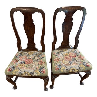 Pair of Late 20th Century Queen Anne Side Chairs With Needlepoint Seats For Sale