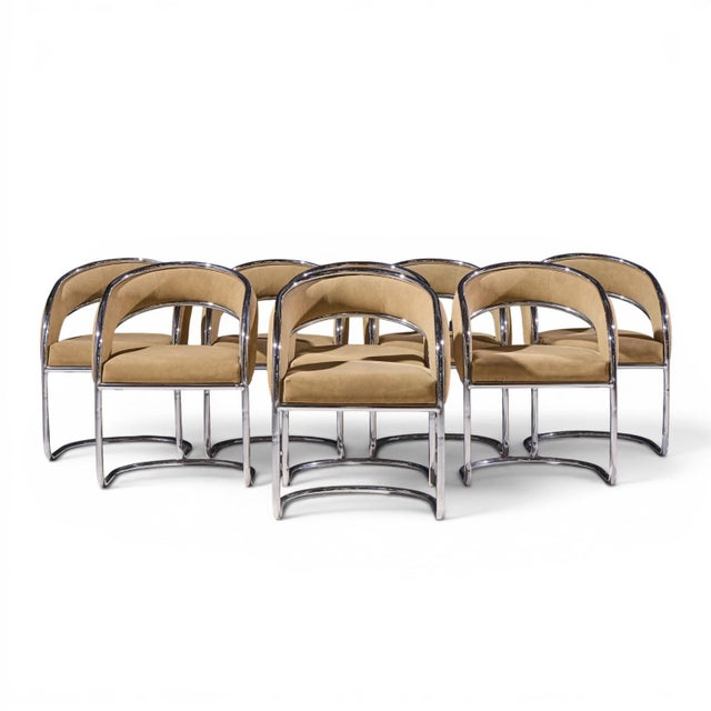 Giotto Stoppino Style Mid Century Chrome Dining Chairs - Set of 8 Each chair measures: 23.75 wide x 22 deep x 31.5 inches...