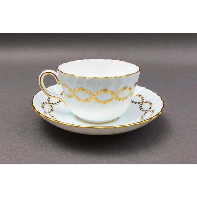Late 20th Century Late 20th Century Minton England S600 Gold Laurel Leaves Light Blue Tea Cup & Saucer Set- 8 Pieces For Sale - Image 5 of 10