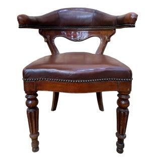 Napoleon III Style Oak and Leather Office Chair, 19th Century For Sale