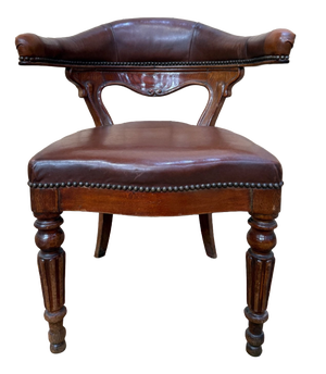 Napoleon III Style Oak and Leather Office Chair, 19th Century