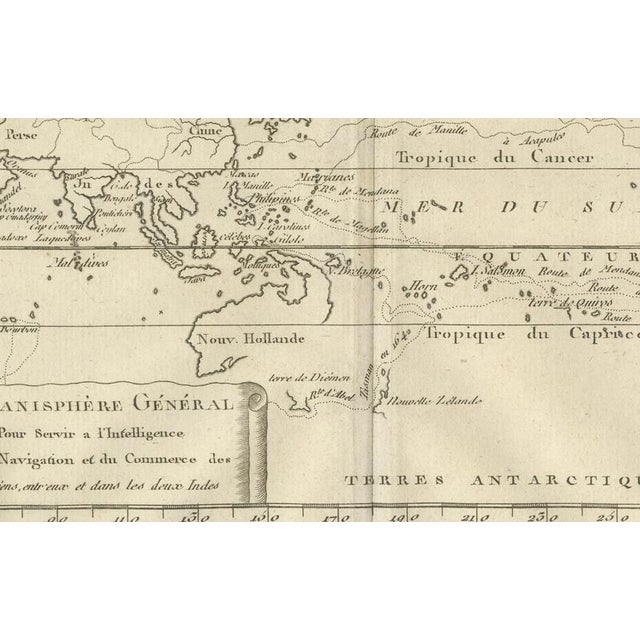 General World Planisphere for Navigation and Trade by Bonne, 1780 For Sale - Image 5 of 10
