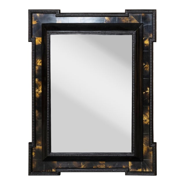 Dutch 19th Century Faux Tortoise Black and Amber Mirror with Carved Frame For Sale