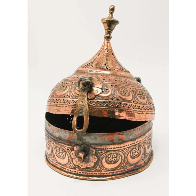 Antique Indian Copper Pandan Betel Box, Mughal Revival, Pierced Dome Lid For Sale - Image 9 of 13