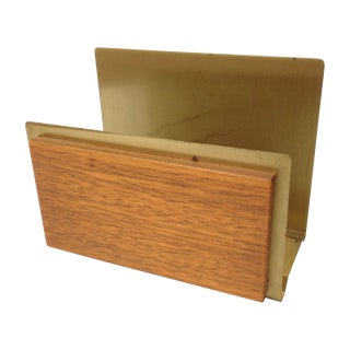 Vintage Brass & Wood Mail Holder For Sale