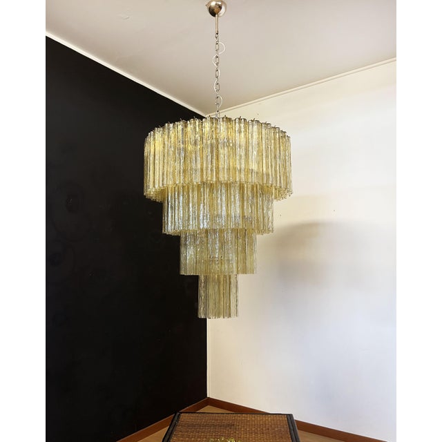 Glass Vintage Murano Glass Tiered Chandelier with 78 Glasses in Light Amber, 1990s For Sale - Image 7 of 18