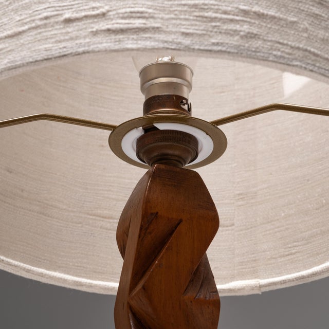 Wood Sculptural Hand-Carved Wood Table Lamp, France, 1940s For Sale - Image 7 of 9