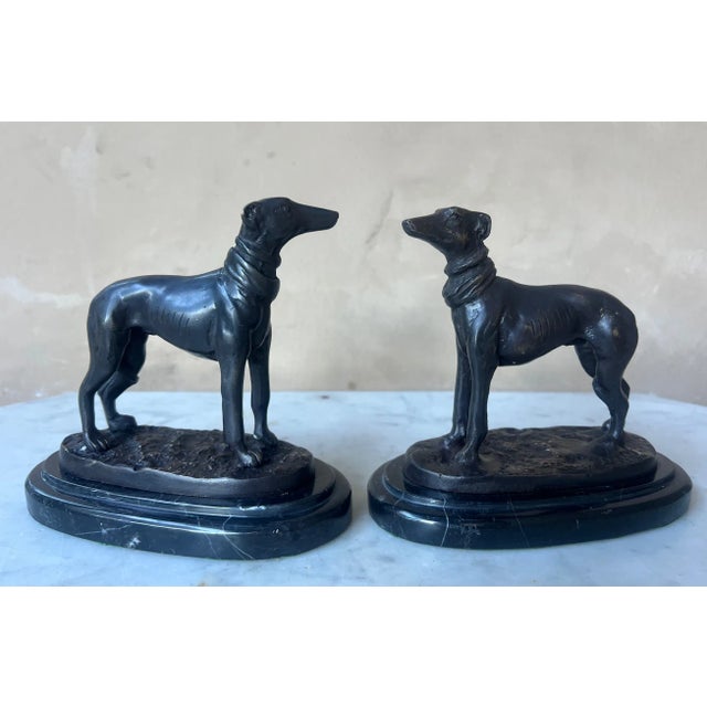 Art Deco Bronze Dogs on Marble Bases- Set of 2 For Sale In San Francisco - Image 6 of 15