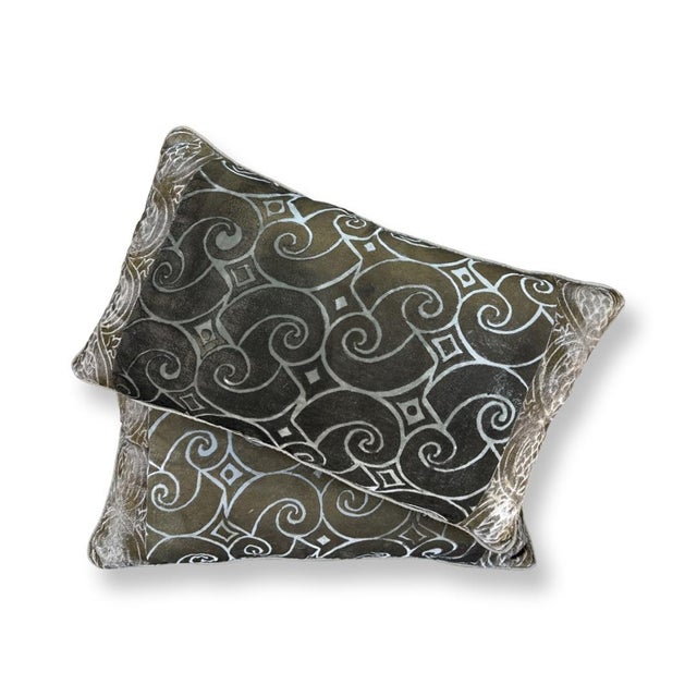 Vintage Italian Pair of Velvet and silk Fortuny Pillows.Natural feather inside zipper finish.