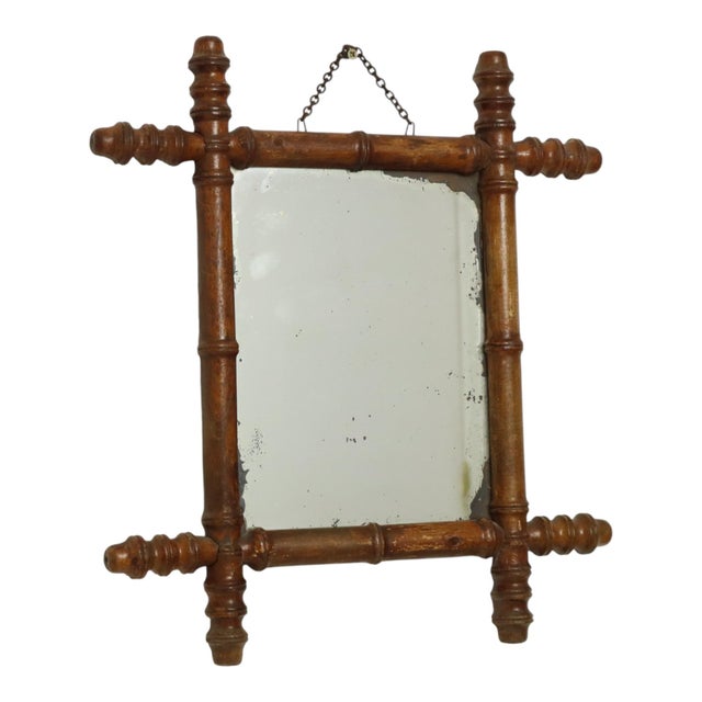 Antique Chinoiserie Faux Bamboo Mirror in Wood For Sale - Image 5 of 15