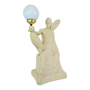 Vintage 1970s French Art Deco Style Plaster Sculpture Figural Lamp