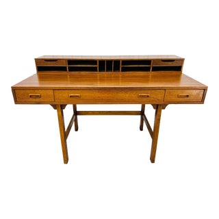 Mid-Century Danish Modern Lovig Style Teak Flip-Top Partners Desk For Sale