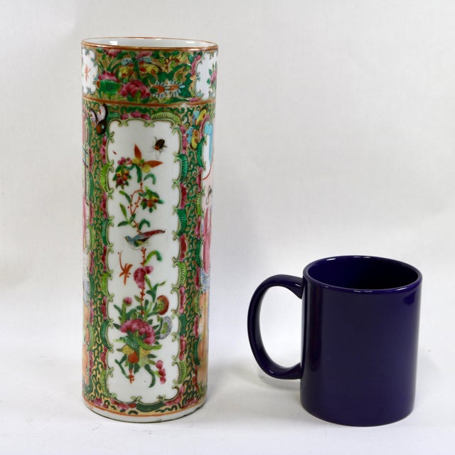 19th Century Unmarked Chinese Porcelain Rose Medallion Cylinder Vase For Sale - Image 13 of 16