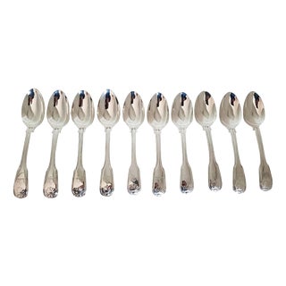 Antique Glasgow Sterling Silver Fiddle Pattern Dessert Spoons, 1825, Set of 19 For Sale