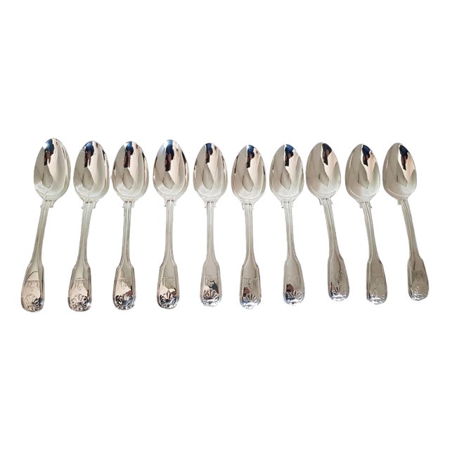 Antique Glasgow Sterling Silver Fiddle Pattern Dessert Spoons, 1825, Set of 19 For Sale