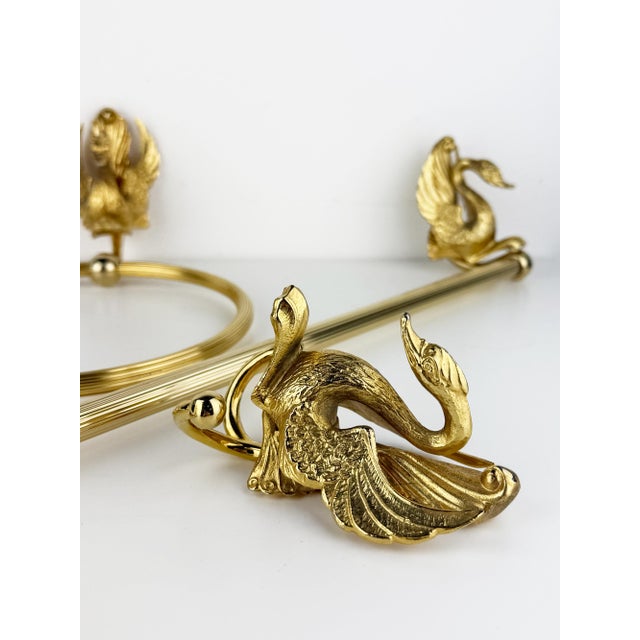 970s French bathroom set in gold-tone metal, featuring wonderfully detailed sculptural swan motifs. The set consists of...