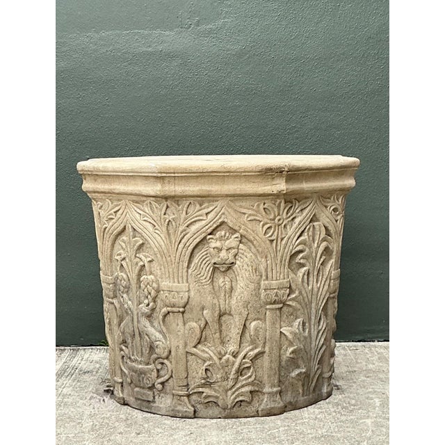 Vintage Cast Stone Lions Head Table Pedestal For Sale - Image 13 of 18