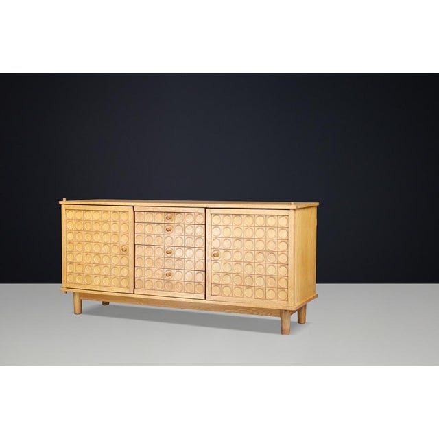 Belgian Brutalist Oak Sideboard with Sculptural Geometric Relief Doors, 1970s For Sale - Image 9 of 11